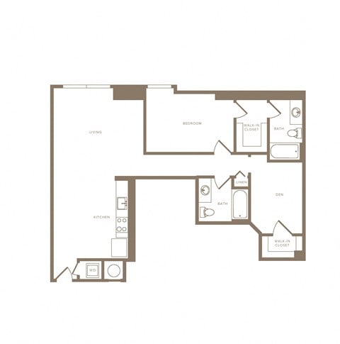 Floor plan for 1 bed, 1 bath, 1098 sqft